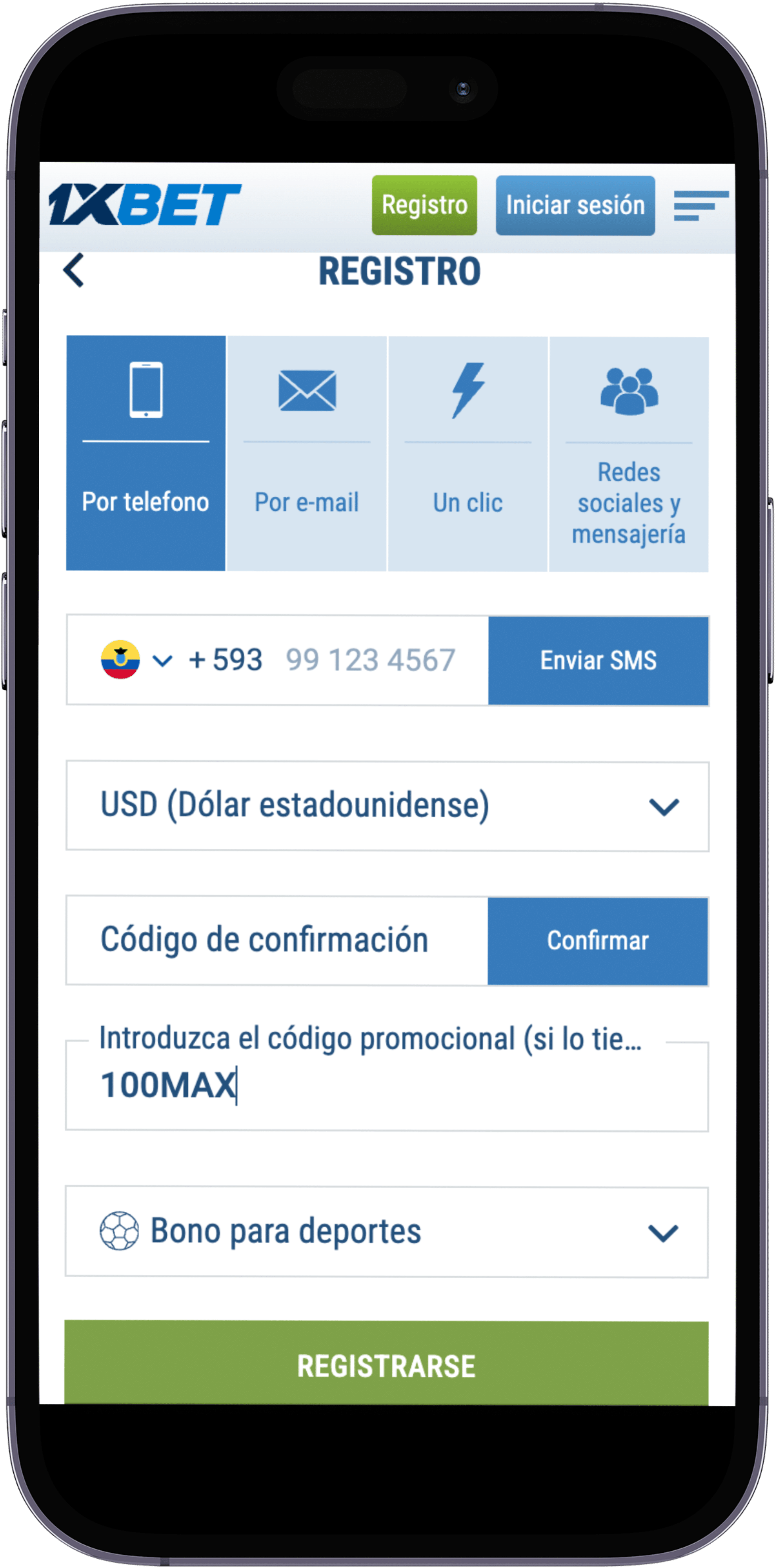 Registrarse en 1XBet Ecuador