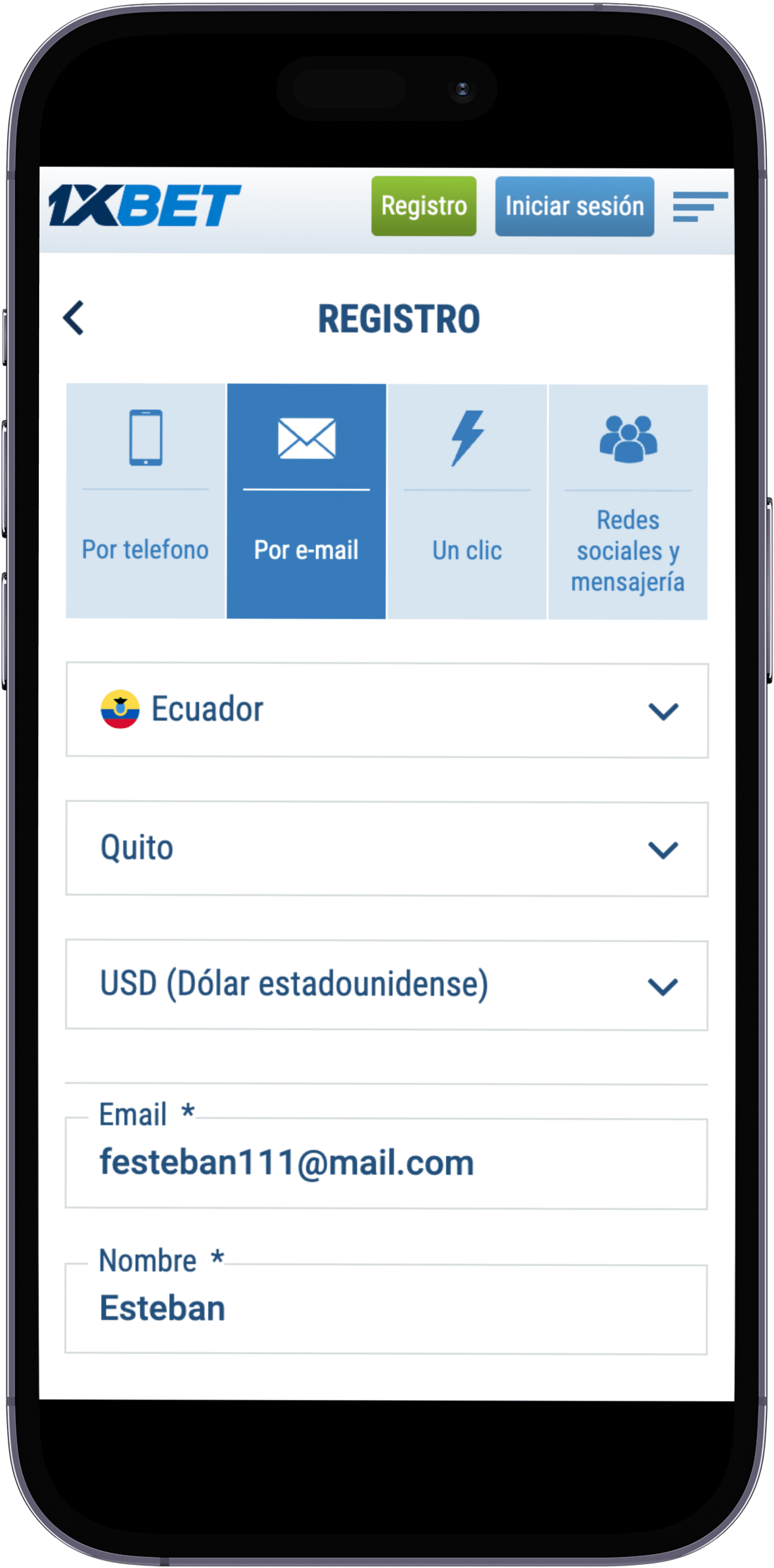 Formulario 1Xbet Ecuador